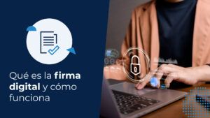 Persona utilizando su computador buscando qué es la firma digital y qué beneficios tiene.