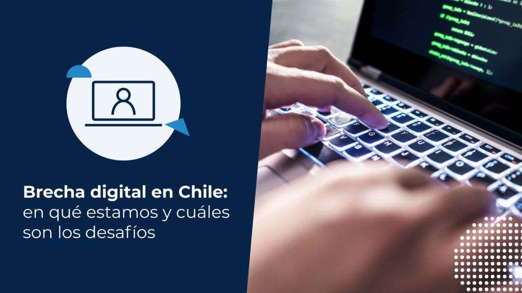se ven manos sobre un computador. En la pantalla aparece un código. La imagen representa el tema del artículo; la brecha digital en Chile.
