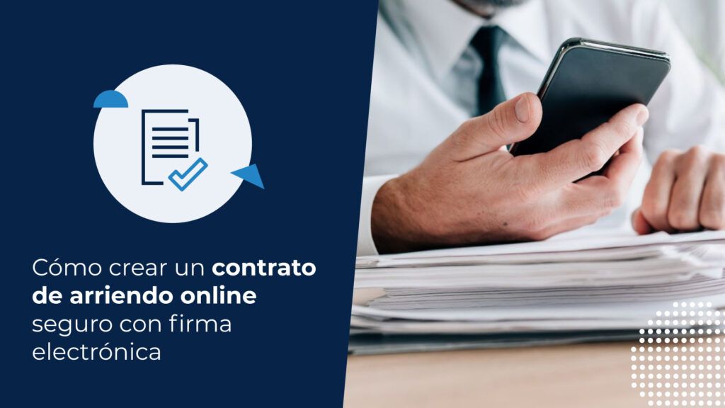 Hombre en camisa y corbata sosteniendo un celular frente a una pila de documentos sobre un escritorio.